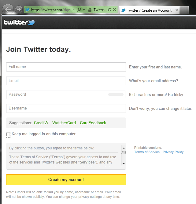 Twitter Signup Page 1