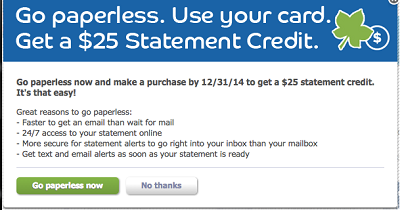 Barclays $25 Paperless Statements Offer