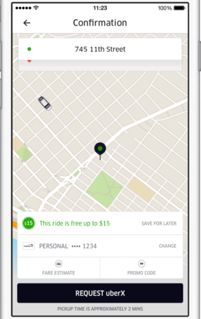 Request Ride with Free Ride and Save for Later Option